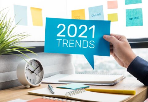 Chat icon with 2021 trends in it in front of computer screen