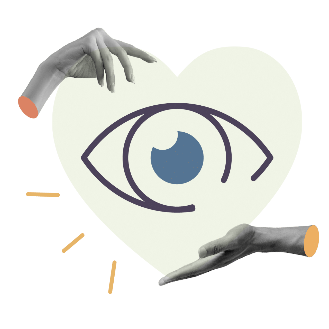 Hands surrounding an eye icon