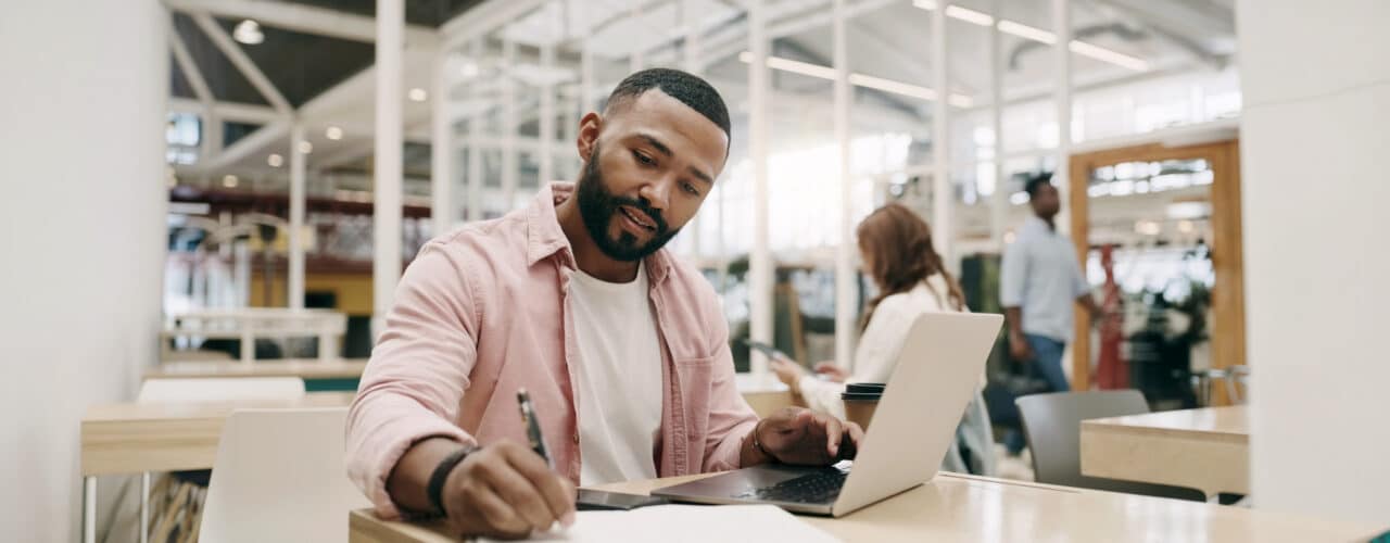 copywriter working in co-working space