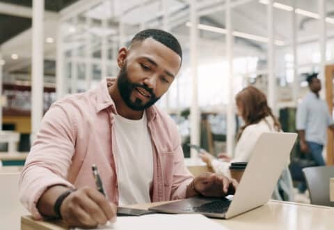 copywriter working in co-working space
